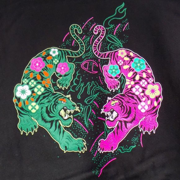 Champion Lunar New Year Collection Black Hoodie Neon Tiger Graphic Size M NWT - Picture 10 of 16